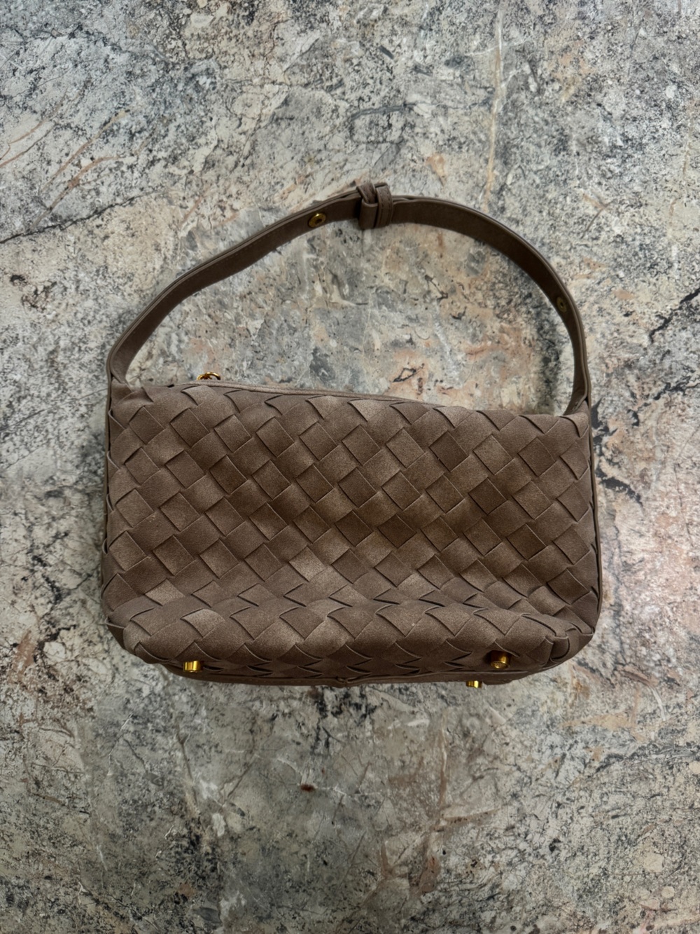 Woven Shoulder Bag in Brown with Gold Hardware